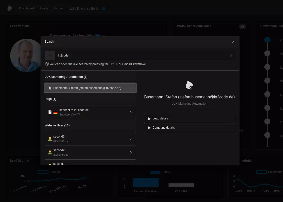 Marketing Automation in TYPO3 Livesearch